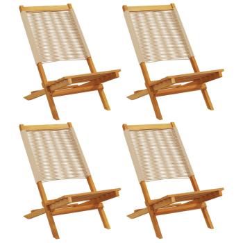Klappstühle, 4 Stück, beige, massives Akazienholz