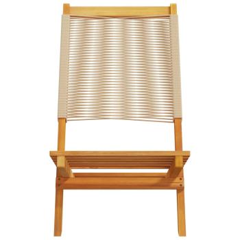 Klappstühle, 4 Stück, beige, massives Akazienholz
