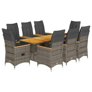 9-tlg. Garten-Essgruppe mit Kissen Grau Poly Rattan