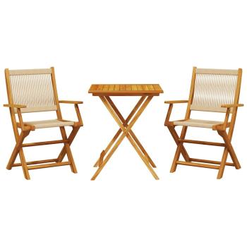 3-tlg. Bistro-Set Beige Polypropylen und Massivholz