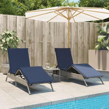 ARDEBO.de - Sonnenliegen 2 Stk. mit Tisch Grau Poly Rattan