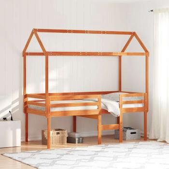 ARDEBO.de - Hochbett mit Dach Wachsbraun 75x190 cm Massivholz Kiefer