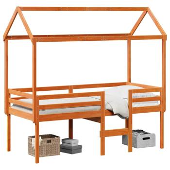 Hochbett mit Dach Wachsbraun 75x190 cm Massivholz Kiefer