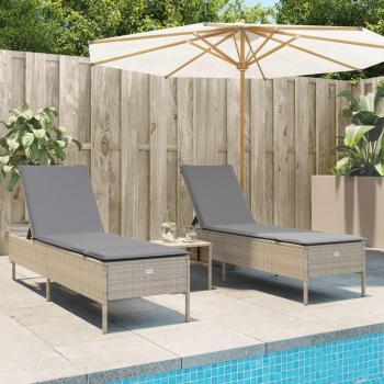 ARDEBO.de - Sonnenliegen mit Auflagen 2 Stk. Beige Poly Rattan