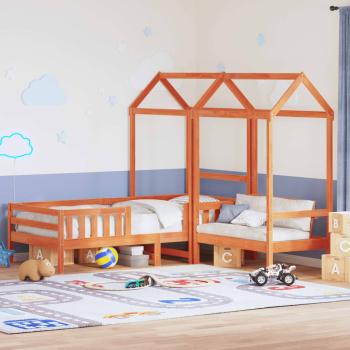 ARDEBO.de - Massivholzbett und Bank mit Dach Orange 90x200 cm Kiefernholz