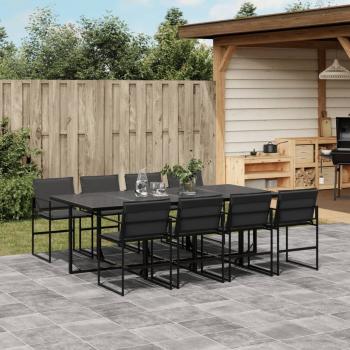 ARDEBO.de - 9-tlg. Garten-Essgruppe mit Kissen Schwarz Textilene