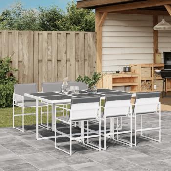 ARDEBO.de - 7-tlg. Garten-Essgruppe mit Kissen Weiß Textilene