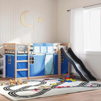 ARDEBO.de - Etagenbett mit Rutsche und Gardinen Blau 80x200 cm