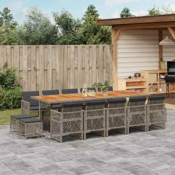 ARDEBO.de - 15-tlg. Garten-Essgruppe mit Kissen Grau Poly Rattan