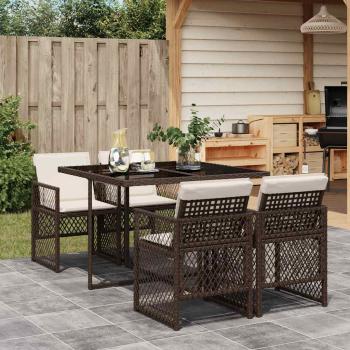 ARDEBO.de - 5-tlg. Garten-Essgruppe mit Kissen Braun Poly Rattan