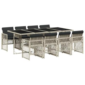 9-tlg. Garten-Essgruppe mit Kissen Hellgrau Poly Rattan
