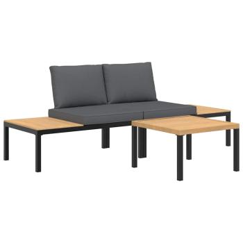 3-tlg. Garten-Sofagarnitur mit Kissen Schwarz Aluminium