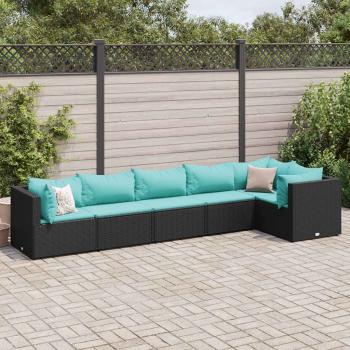 ARDEBO.de - 6-tlg. Garten-Lounge-Set mit Kissen Schwarz Poly Rattan