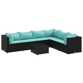 7-tlg. Garten-Lounge-Set mit Kissen Schwarz Poly Rattan