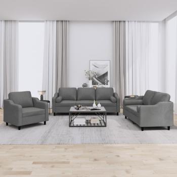 ARDEBO.de - 3-tlg. Sofagarnitur mit Kissen Dunkelgrau Stoff