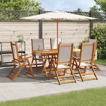 ARDEBO.de - 7-tlg. Garten-Essgruppe Massivholz Akazie und Textilene