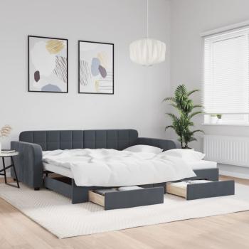 ARDEBO.de - Tagesbett Ausziehbar mit Schubladen Dunkelgrau 100x200 cm Samt