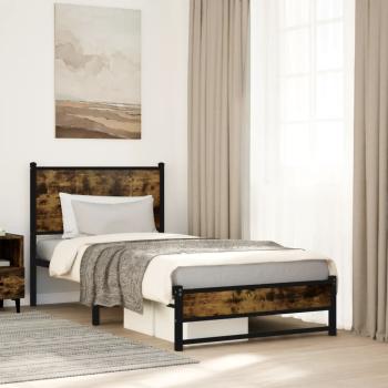 ARDEBO.de - Metallbett ohne Matratze Räuchereiche 90x190 cm