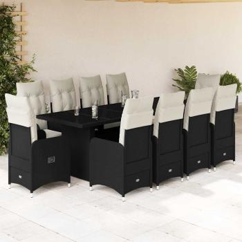 ARDEBO.de - 11-tlg. Garten-Bistro-Set mit Kissen Schwarz Poly Rattan