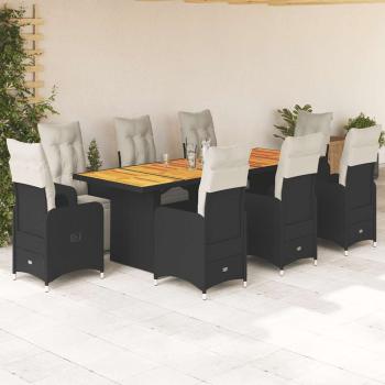 ARDEBO.de - 9-tlg. Garten-Bistro-Set mit Kissen Schwarz Poly Rattan
