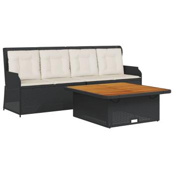3-tlg. Garten-Sofagarnitur mit Kissen Schwarz Poly Rattan