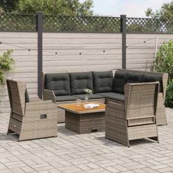 ARDEBO.de - 5-tlg. Garten-Lounge-Set mit Kissen Grau Poly Rattan