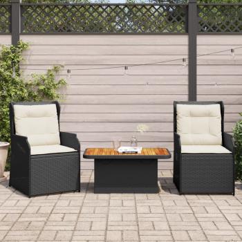 ARDEBO.de - 3-tlg. Garten-Lounge-Set mit Kissen Schwarz Poly Rattan