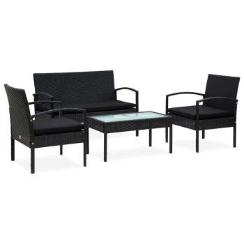 ARDEBO.de - 4-tlg. Garten-Lounge-Set mit Auflagen Poly Rattan Schwarz