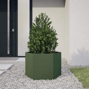 ARDEBO.de - Pflanzkübel Olivgrün Sechseckig 69x60x45 Stahl