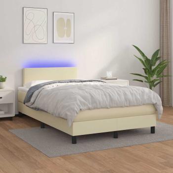ARDEBO.de - Boxspringbett mit Matratze & LED Creme 120x200 cm Kunstleder