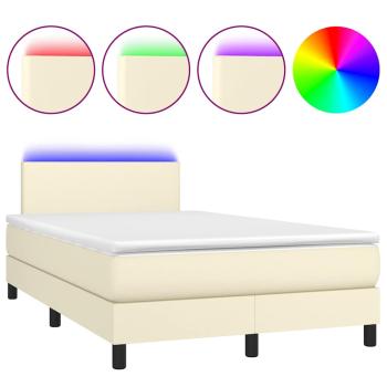 Boxspringbett mit Matratze & LED Creme 120x200 cm Kunstleder