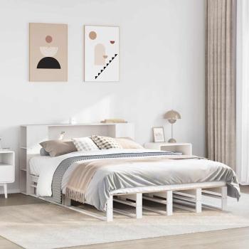 ARDEBO.de - Massivholzbett mit Regal ohne Matratze Weiß 160x200 cm