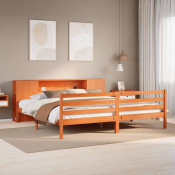 ARDEBO.de - Massivholzbett mit Regal ohne Matratze Wachsbraun 200x200 cm