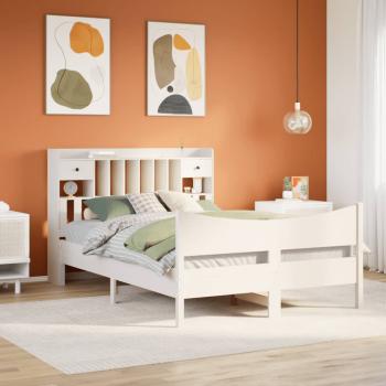 ARDEBO.de - Massivholzbett ohne Matratze Weiß 140x190 cm Kiefernholz