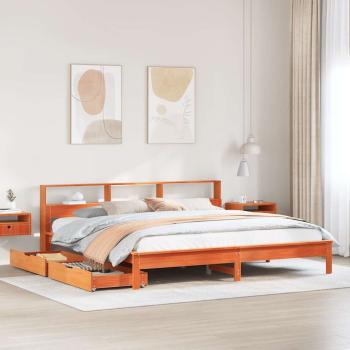 ARDEBO.de - Massivholzbett mit Regal ohne Matratze Wachsbraun 180x200 cm