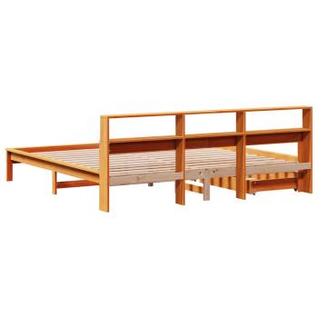 Massivholzbett mit Regal ohne Matratze Wachsbraun 180x200 cm