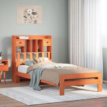 ARDEBO.de - Massivholzbett mit Regal ohne Matratze Wachsbraun 75x190 cm