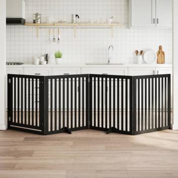 ARDEBO.de - 4-tlg. Hundetor mit Tür Faltbar Schwarz 320 cm Pappelholz