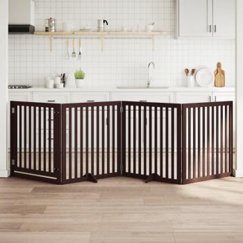 ARDEBO.de - 4-tlg. Hundetor mit Tür Faltbar Braun 320 cm Pappelholz