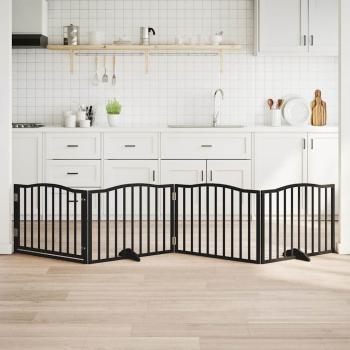 ARDEBO.de - Hundegitter mit Tür Faltbar 4 Paneele Schwarz 320 cm Pappelholz