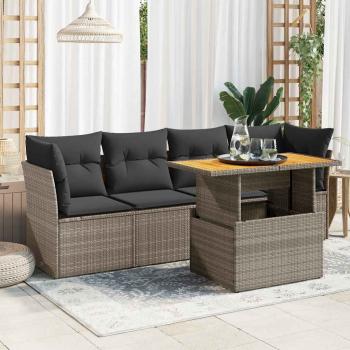 ARDEBO.de - 5-tlg. Garten-Sofagarnitur mit Kissen Grau Poly Rattan