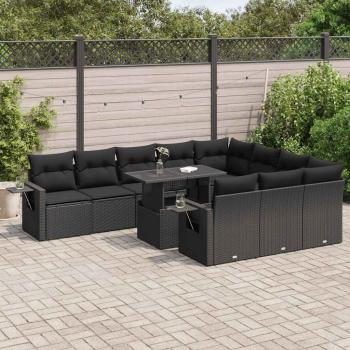 ARDEBO.de - 11-tlg. Garten-Sofagarnitur mit Kissen Schwarz Poly Rattan