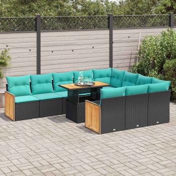 ARDEBO.de - 11-tlg. Garten-Sofagarnitur mit Kissen Schwarz Poly Rattan