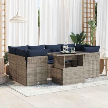 ARDEBO.de - 7-tlg. Garten-Sofagarnitur mit Kissen Grau Poly Rattan Akazie