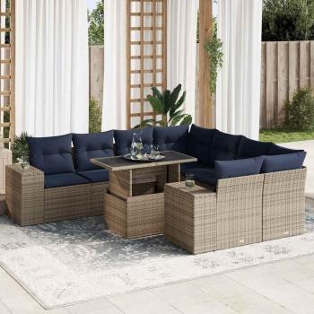 ARDEBO.de - 9-tlg. Garten-Sofagarnitur mit Kissen Grau Poly Rattan Akazie