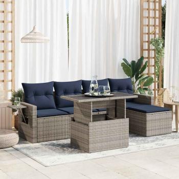 ARDEBO.de - 6-tlg. Garten-Sofagarnitur mit Kissen Grau Poly Rattan