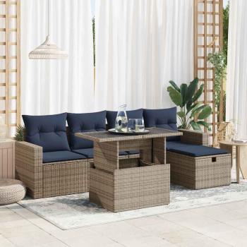 ARDEBO.de - 6-tlg. Garten-Sofagarnitur mit Kissen Grau Poly Rattan