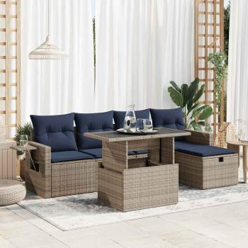 ARDEBO.de - 6-tlg. Garten-Sofagarnitur mit Kissen Grau Poly Rattan Akazie