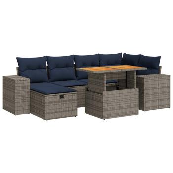 7-tlg. Garten-Sofagarnitur mit Kissen Braun Poly Rattan Akazie