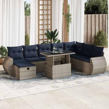 ARDEBO.de - 9-tlg. Garten-Sofagarnitur mit Kissen Braun Poly Rattan Akazie